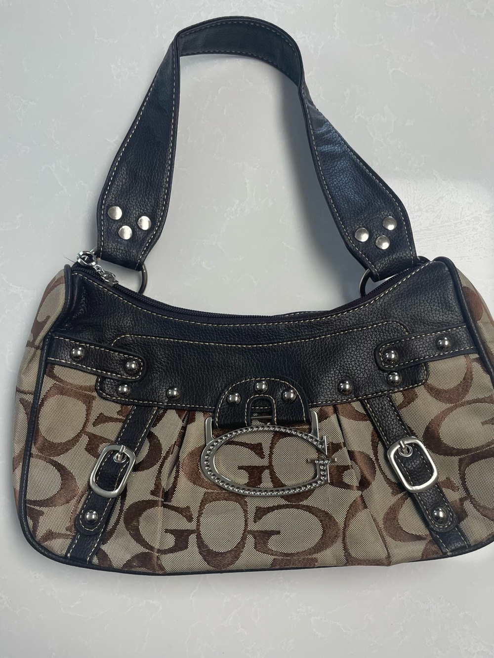 Y2K Guess Brown Logo Shoulder Bag Dark Brown